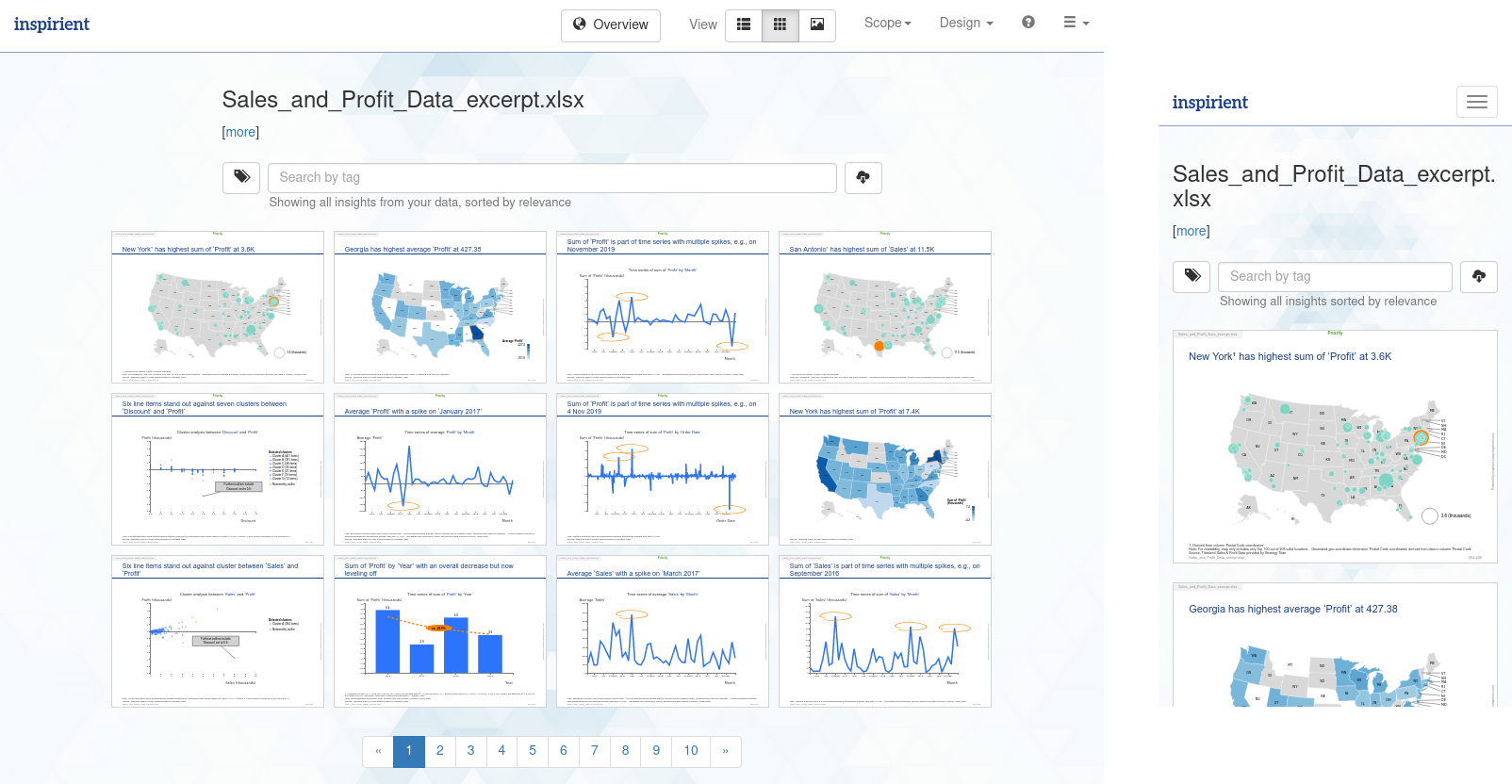 Inspirient's web-based user interface showing analysis results